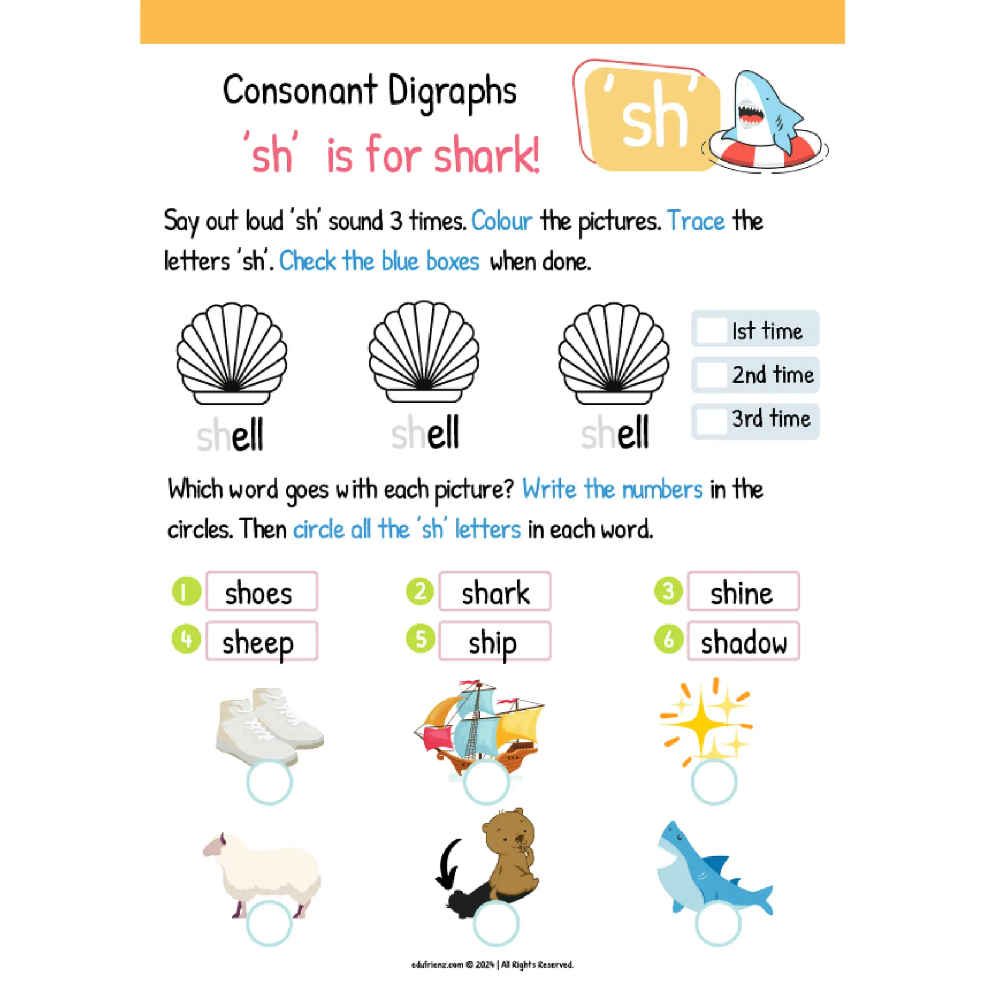 Let's Learn Consonant Digraphs Worksheet – Digital Printable 3 CONSONANT DIGRAPHS 3