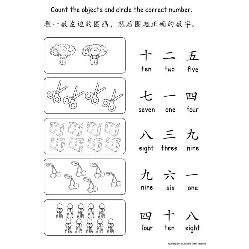 Chinese Numbers Activities (1-20) 数字活动页一到二十 - Digital Printable 3 Edu Learn Chinese Numbers 1 20 2
