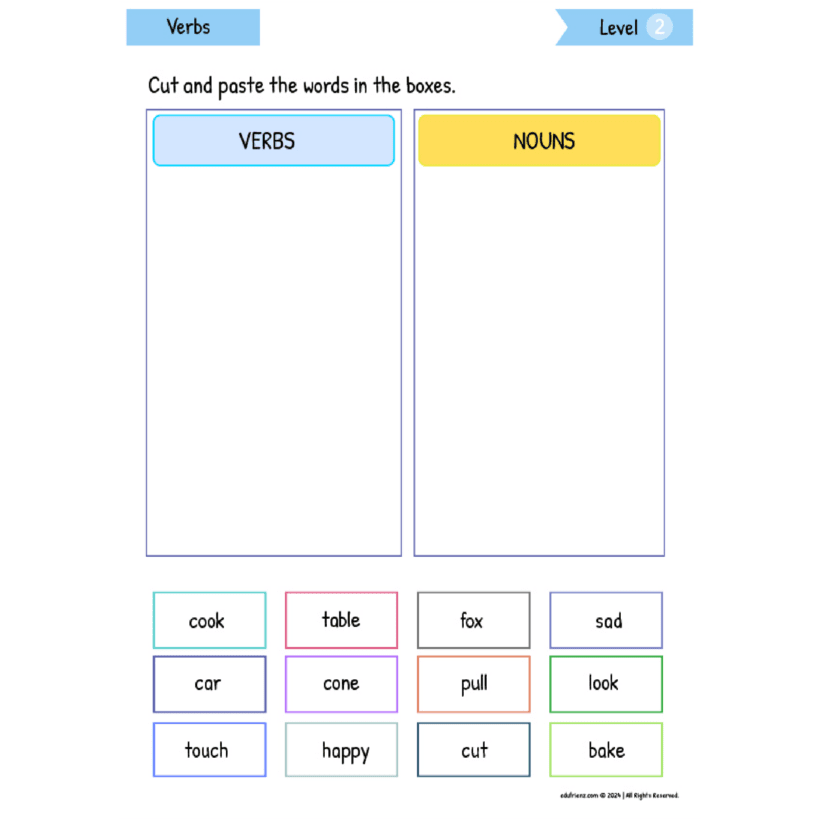 Learn About Verb Worksheets - Level 2 - Digital Printable 4 VERBS LEVEL 2 VOL 1 4