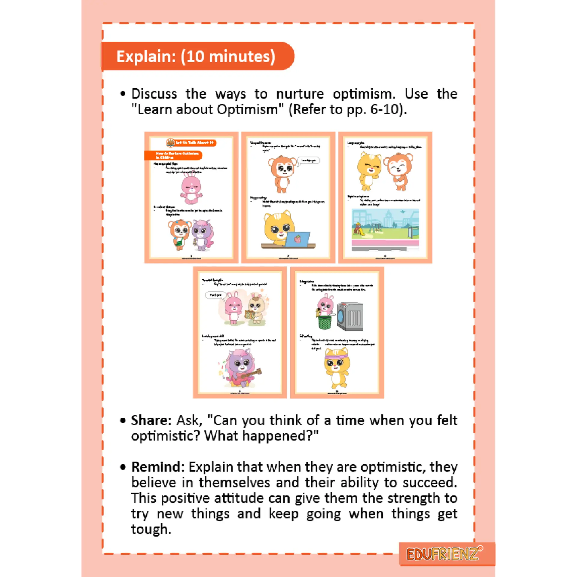 Edufrienz Learn About Optimism Lesson Plan Pack – Digital Printable 7 LESSON PLAN OPTIMISM 2
