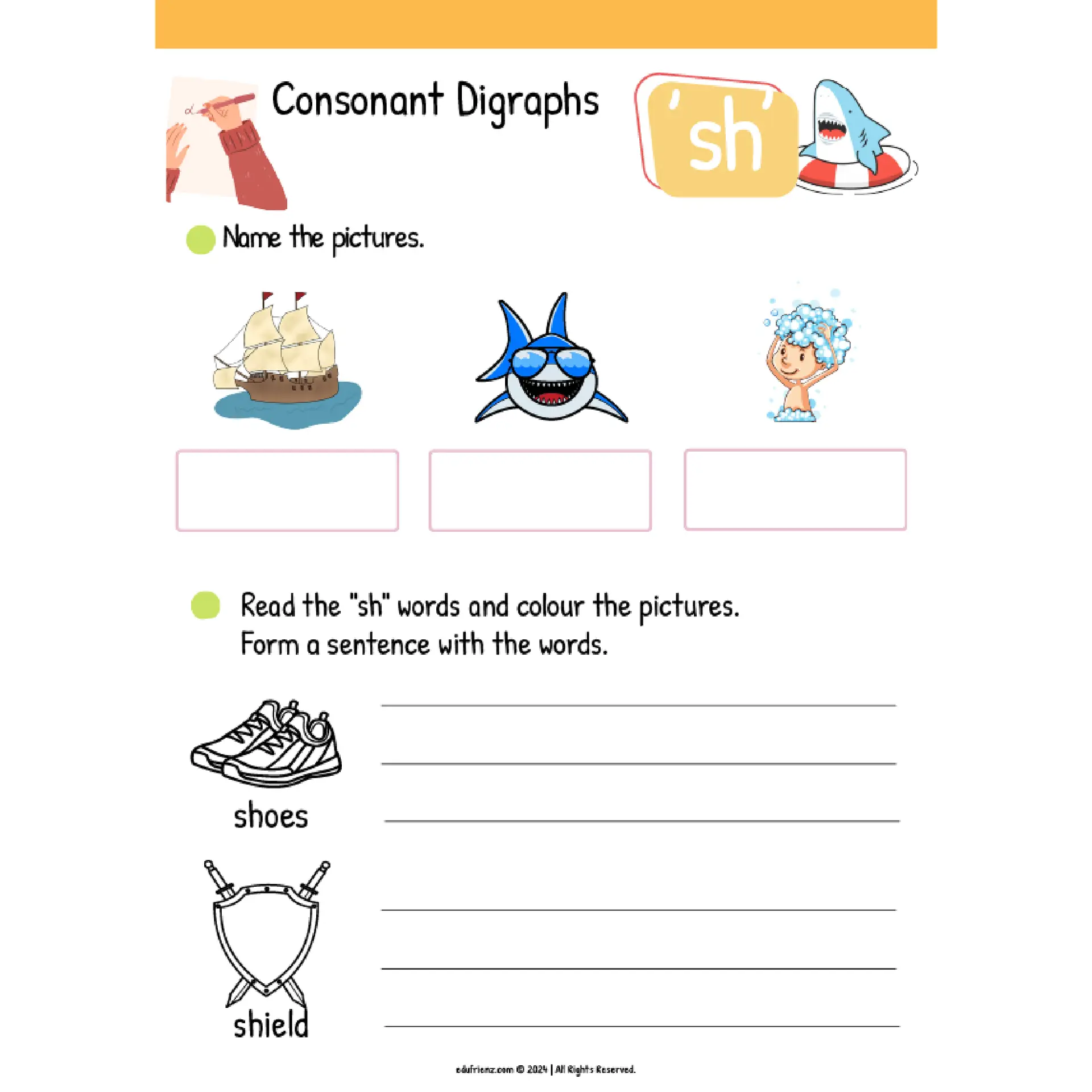 Let's Learn Consonant Digraphs Worksheet – Digital Printable 4 CONSONANT DIGRAPHS 4