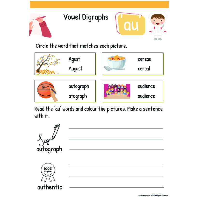 Learning Vowel Digraphs Worksheet – Digital Printable 4 Vowel Digraphs 4 1