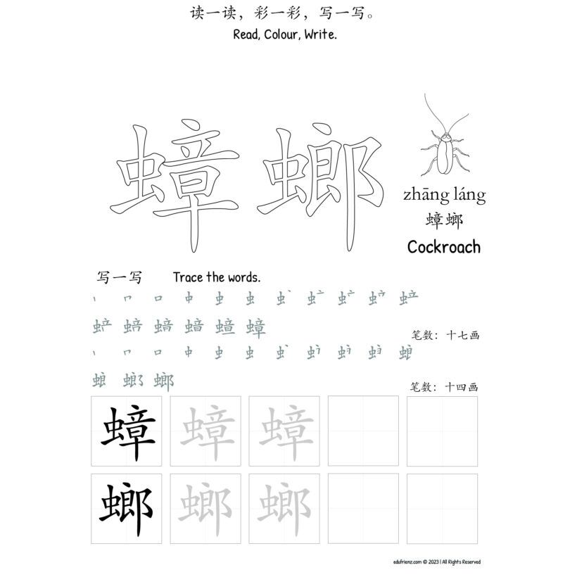 Learning about Insects Chinese Character Coloring (昆虫汉字填色)- Activities Digital Printable 4 Learning about Insects Chinese Character Coloring (昆虫汉字填色)- Activities Digital Printable - Image 4