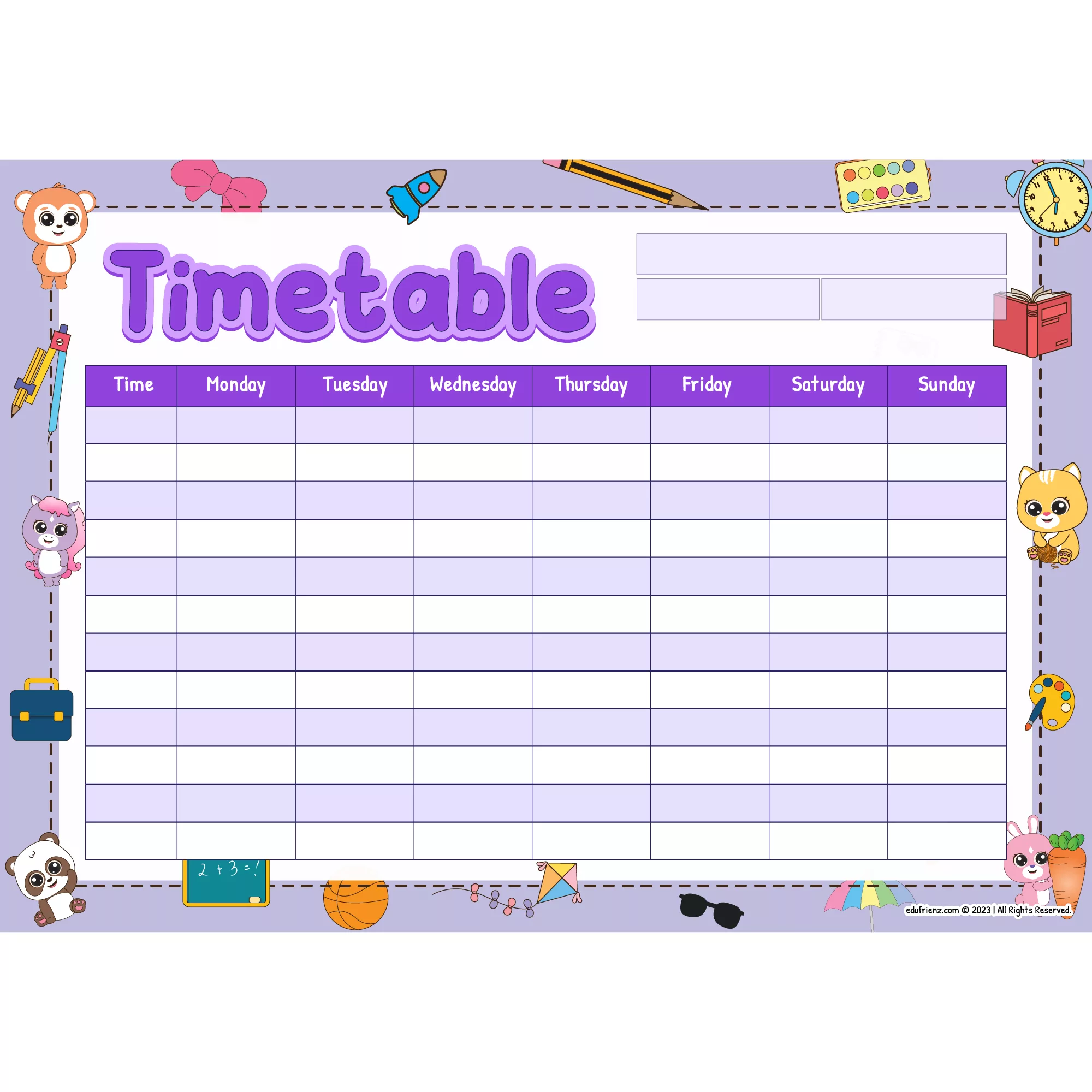 Spark Frienz Stationery - Time Table Worksheet 4 Edu SPARK STATIONERY Timetable 2 2 jpg