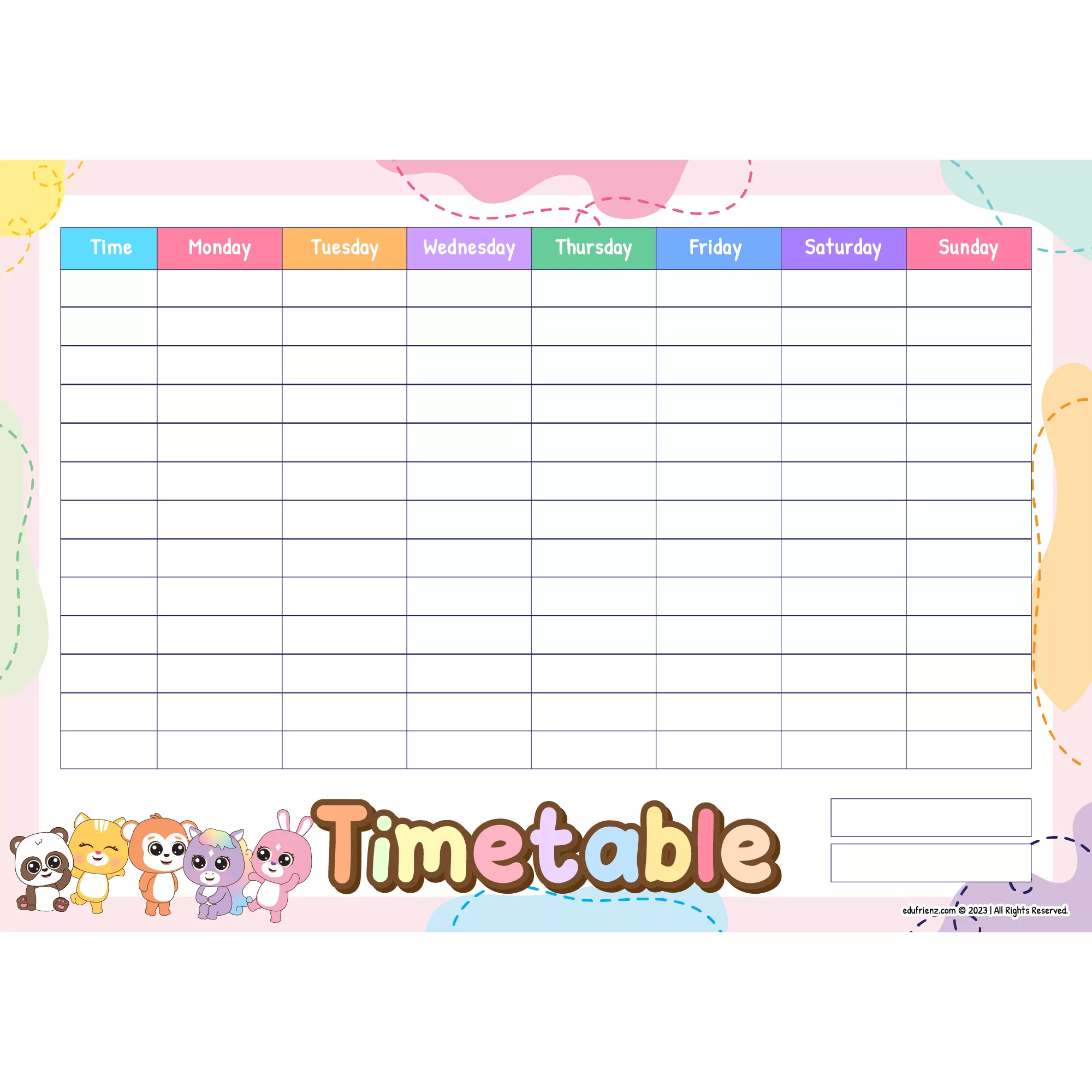 Spark Frienz Stationery - Time Table Worksheet 3 Edu SPARK STATIONERY Timetable 2 3 jpg