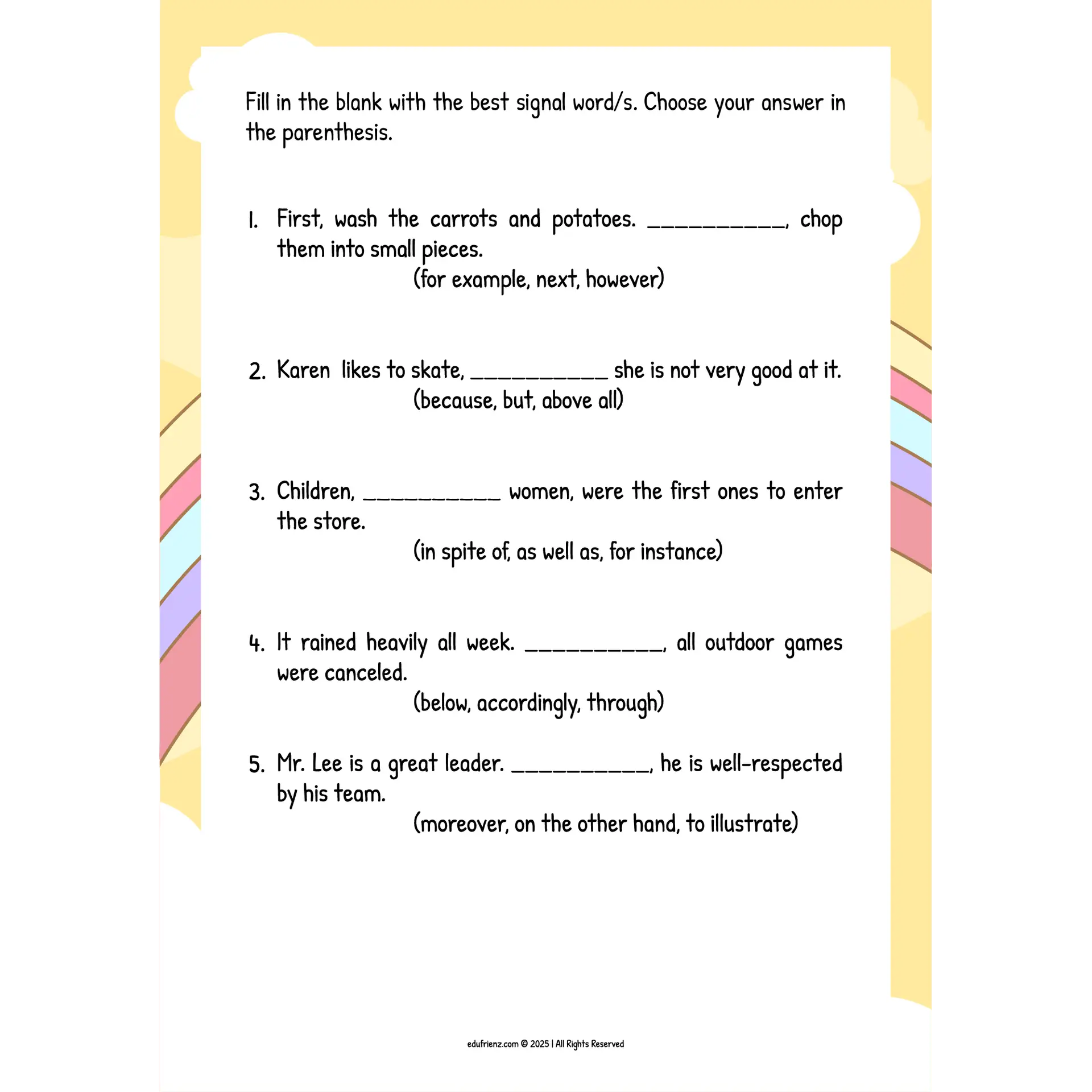 Let’s Learn Signal Words – Digital Printable 4 EDU ENG SIGNAL WORDS 4